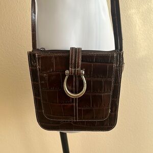Brighton Brown Crocodile-Embossed Crossbody Bag